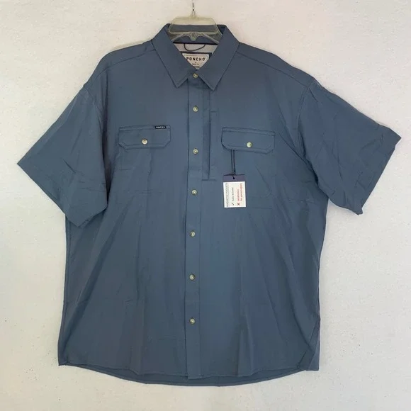 Poncho Shirt Mens XL Blue Grey NEW Fishing Magnetic Pockets Short Sleeve Vented - Picture 1 of 8